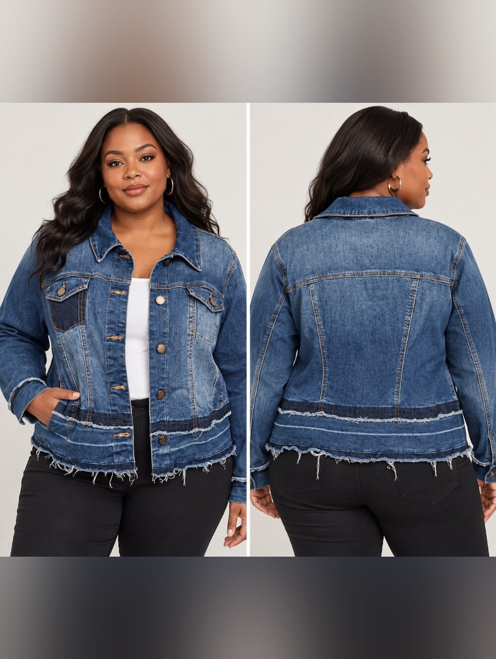 Lane Bryant Two-Tone Patchwork Denim Jacket - Dark & Medium Blue Sz 16